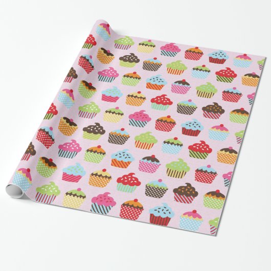 Schattige Cupcakes Cadeaupapier (Uitgerold)