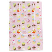 Schattige Cupcakes Patroon Pastel Roze Medium Cadeauzakje (Achterkant)