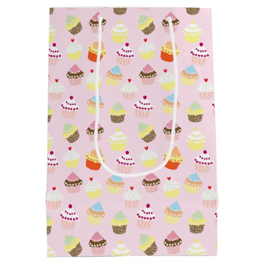 Schattige Cupcakes Patroon Pastel Roze Medium Cadeauzakje (Achterkant)
