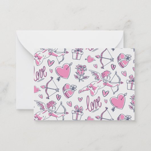 Schattige Cupid Boog Pijl Hart Patroon Valentijnsd Notitiekaartje (Achterkant)