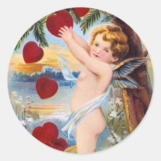 Schattige Cupid Valentijn - ! Ronde Sticker (Voorkant)