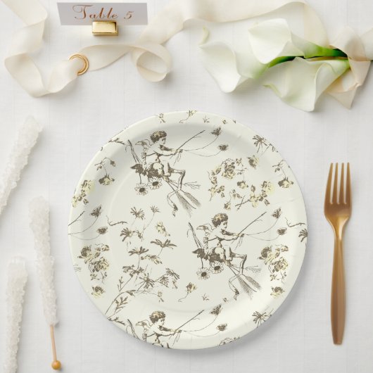 Schattige  Cupido Angel Gold Beige Bloementoilet Papieren Bordje (Huwelijk)