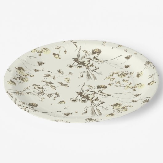 Schattige  Cupido Angel Gold Beige Bloementoilet Papieren Bordje (Gekanteld)