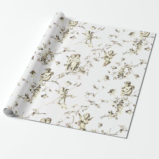 Schattige  Cupido Angels Floral Beige Cadeaupapier (Uitgerold)