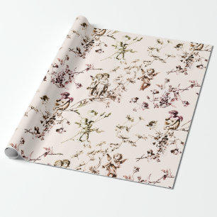 Schattige  Cupido Angels Floral Toile Beige Cadeaupapier