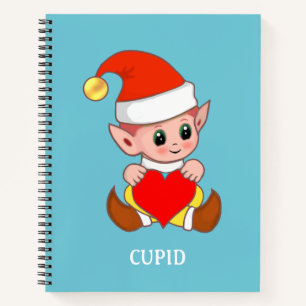 Schattige cupido-elf met liefdeshart op turquoise notitieboek