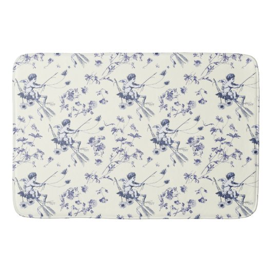 Schattige  Cupido Engel Blauw Bloemen Toile Badmat (Voorkant)