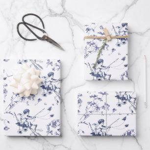 Schattige  Cupido Engel Blauw Bloemen Toile Inpakpapier Vel