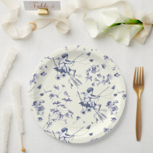 Schattige  Cupido Engel Blauw Bloemen Toile Papieren Bordje