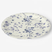 Schattige Cupido Engel Blauw Bloemen Toile Papieren Bordje (Gekanteld)