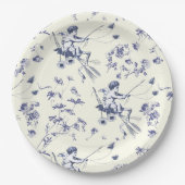 Schattige Cupido Engel Blauw Bloemen Toile Papieren Bordje (Voorkant)