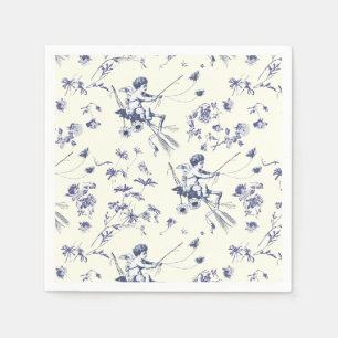 Schattige  Cupido Engel Blauw Bloemen Toile Servet