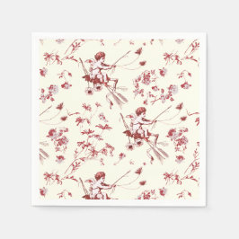 Schattige Cupido Engel Ivoor Rood Bloemen Toile Servet