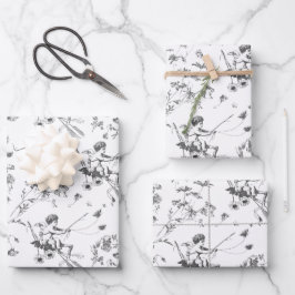 Schattige Cupido Engel Zwart Wit Bloemen Toile Inpakpapier Vel