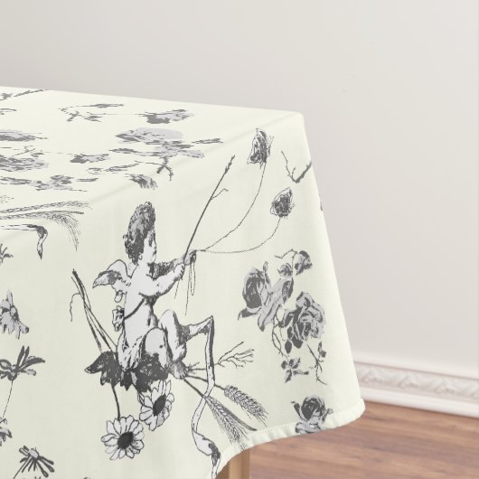 Schattige  Cupido Engel Zwart Wit Bloemen Toile Tafelkleed (Voorbeeld)