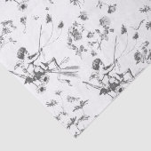 Schattige Cupido Engel Zwart Wit Bloemen Toile Tissuepapier (Detail)