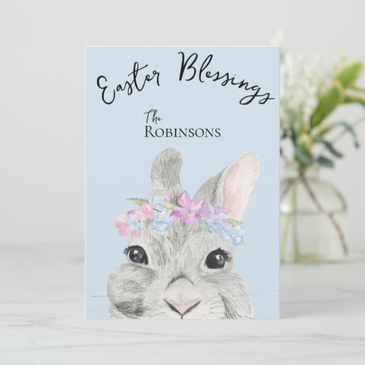 Schattige Curious Grey Rabbit Pink Floral Crown Ea (Staand voorkant)