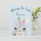 Schattige Curious Grey Rabbit Pink Floral Crown Ea (Staand voorkant)