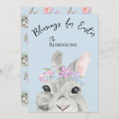 Schattige Curious Grey Rabbit Pink Floral Crown Ea (Voorkant / Achterkant)