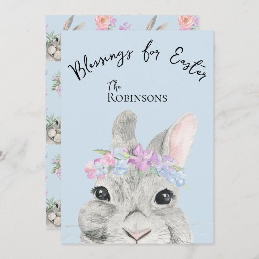 Schattige Curious Grey Rabbit Pink Floral Crown Ea (Voorkant / Achterkant)
