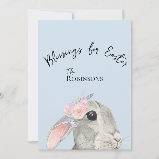 Schattige Curious Grey Rabbit Pink Flowers Blue Ea (Voorkant)