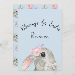 Schattige Curious Grey Rabbit Pink Flowers Blue Ea