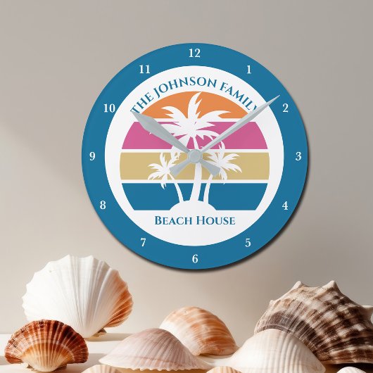 Schattige Custom Beach House Palmbomen Blauw Ronde Klok