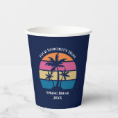 Schattige Custom Beach Party Palmbomen Blauw Papieren Bekers (Voorkant)
