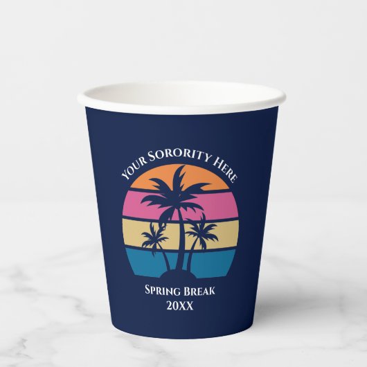 Schattige Custom Beach Party Palmbomen Blauw Papieren Bekers (Voorkant)