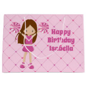 Schattige Custom Cheerleader Meisjes Roze Verjaard Groot Cadeauzakje (Voorkant)