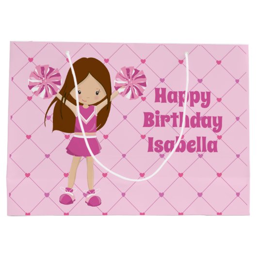 Schattige Custom Cheerleader Meisjes Roze Verjaard Groot Cadeauzakje (Achterkant)