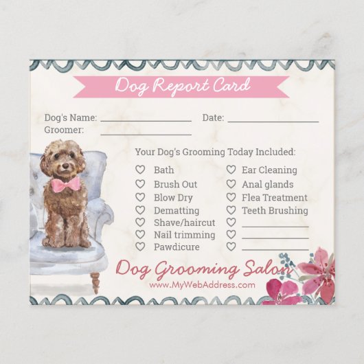 Schattige Custom Dog Grooming Report Kaart (Voorkant)