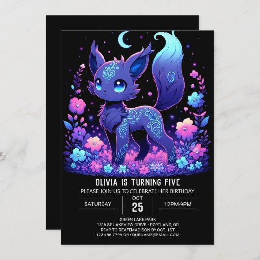 Schattige Custom Fox digitale verjaardag Kaart (Voorkant / Achterkant)