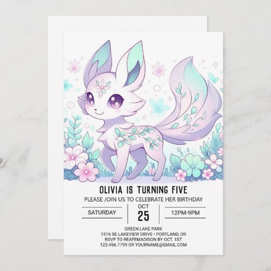 Schattige Custom Fox digitale verjaardag Kaart (Voorkant / Achterkant)