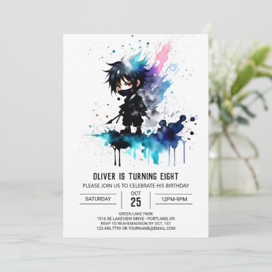 Schattige Custom Ninja Boy Digitale Verjaardag Kaart (Staand voorkant)