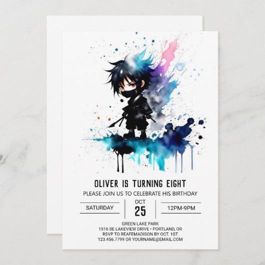 Schattige Custom Ninja Boy Digitale Verjaardag Kaart (Voorkant / Achterkant)