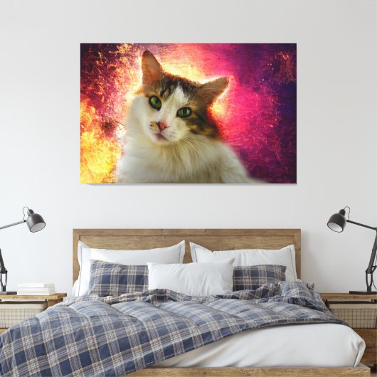 Schattige Cute Calico Cat Canvas Afdruk (Insitu (Slaapkamer))