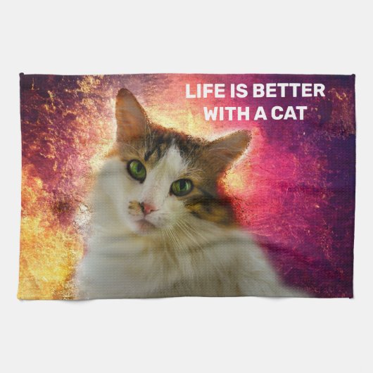 Schattige Cute Calico Cat Theedoek (Horizontaal)