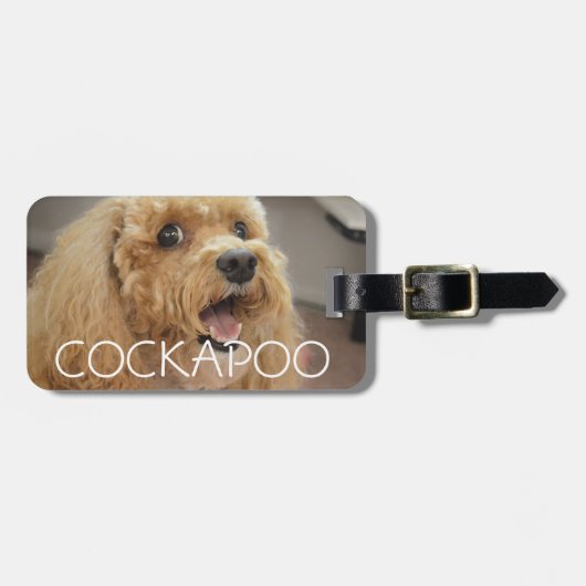 Schattige Cute Cockapoo Hond Glimlach Gepersonalis Bagagelabel (Voorkant horizontaal)