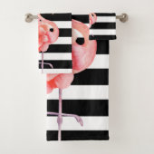 Schattige Cute Floral Flamingo, Stripes Bad Handdoek (Insitu)