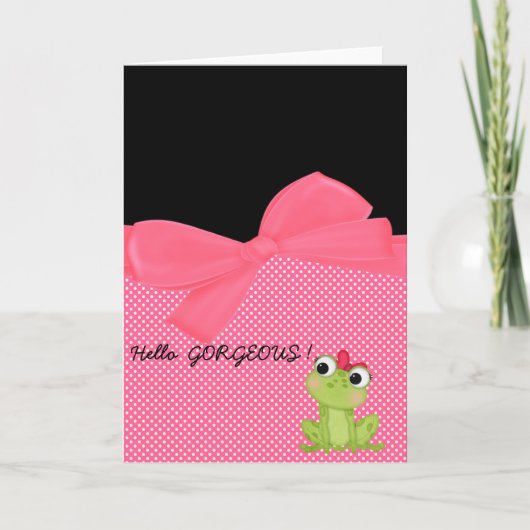 Schattige Cute Frog op Polka Dots-Hallo Pradeloos Kaart (Voorkant)