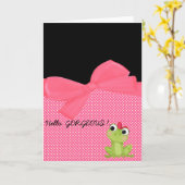 Schattige Cute Frog op Polka Dots-Hallo Pradeloos Kaart (Gele Bloem)
