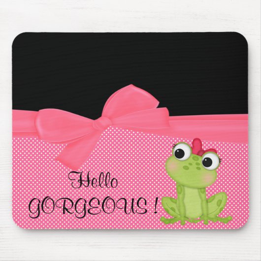 Schattige Cute Frog op Polka Dots-Hallo Pradeloos Muismat (Voorkant)