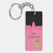 Schattige Cute Frog op Polka Dots-Hallo Pradeloos Sleutelhanger (Voorkant Links)