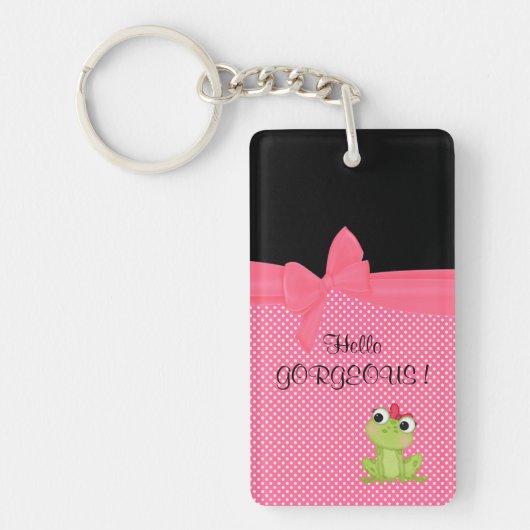 Schattige Cute Frog op Polka Dots-Hallo Pradeloos Sleutelhanger (Voorkant)