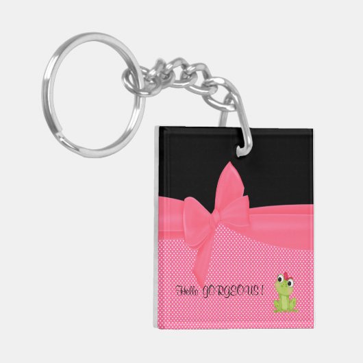Schattige Cute Frog op Polka Dots-Hallo Pradeloos Sleutelhanger (Voorkant Links)