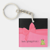 Schattige Cute Frog op Polka Dots-Hallo Pradeloos Sleutelhanger (Voorkant)