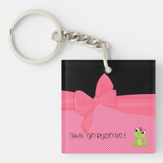 Schattige Cute Frog op Polka Dots-Hallo Pradeloos Sleutelhanger (Voorkant)