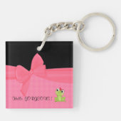 Schattige Cute Frog op Polka Dots-Hallo Pradeloos Sleutelhanger (Achterkant)
