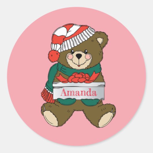 Schattige Cute Great KerstTeddy Bear Ronde Sticker (Voorkant)